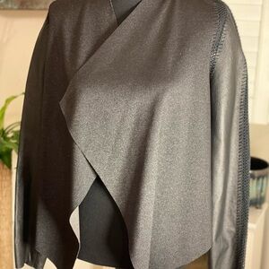Stella & Jamie Black Cape Jacket with Leather and crochet arms!